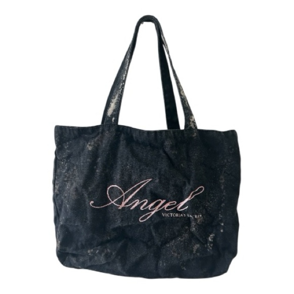 Victoria’s Secret Angel Tote Bag Bleach Splatter Black Canvas Shoulder Bag